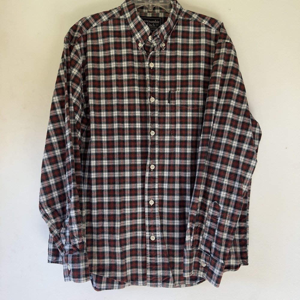 Abercrombie & Fitch Outdoors Flannel 100% Cotton Plaid Large Mens Red Vintage